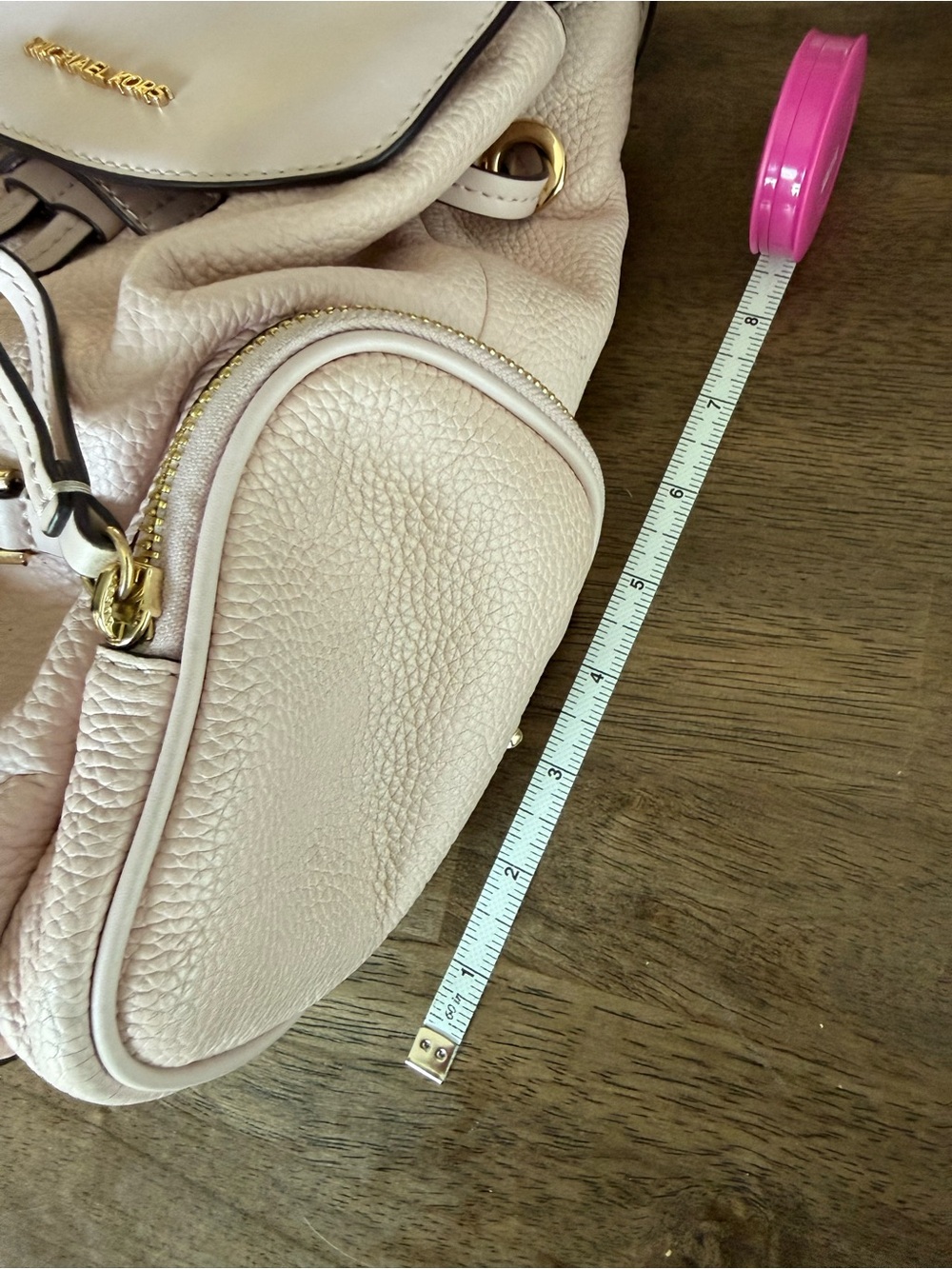 Michael Kors Pale Pink Leather Backpack with Gold Chain Detail - Picture 10 of 14